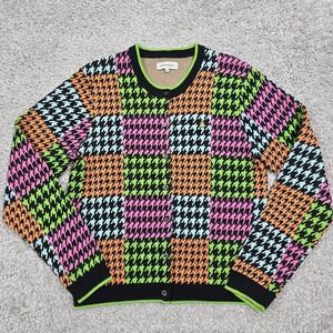 Teddy Fresh Womens Patchwork Houndstooth Cardigan Size XL Y2K Indie Retro